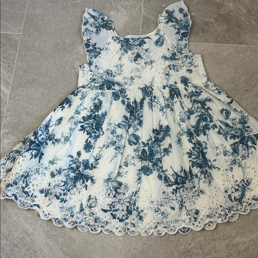 LoveShackFancy Toddler Dress with Blue Accents 3t